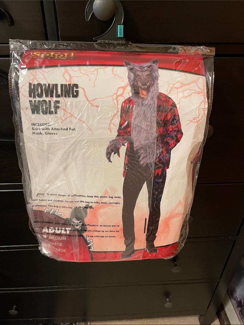 Spirit Howling Wolf Costume - Red Plaid with Gray Fur Mask & Gloves